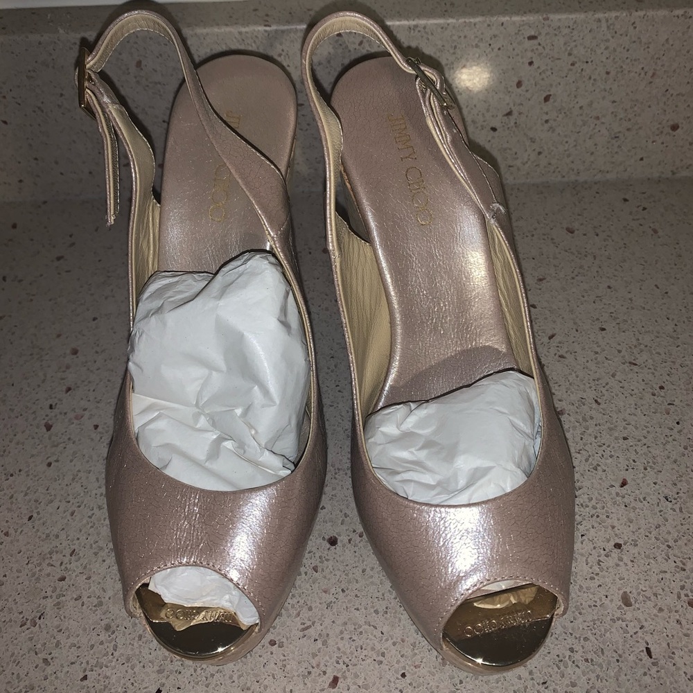 Authentic Jimmy Choo Pink Metallic Wedge